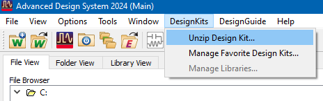 Use ADS to unzip the design kit selecting the file after it finishes downloading